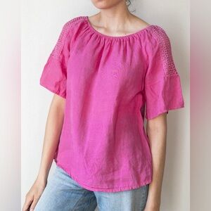 Elegant Linen Blouse with Lace Detail